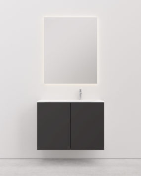 Vanity unit with basin 90 cm SOILU Right black with doors