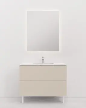 Vanity unit Custom Silestone 100 cm 2 drawers, Sand, top Calacatta Gold