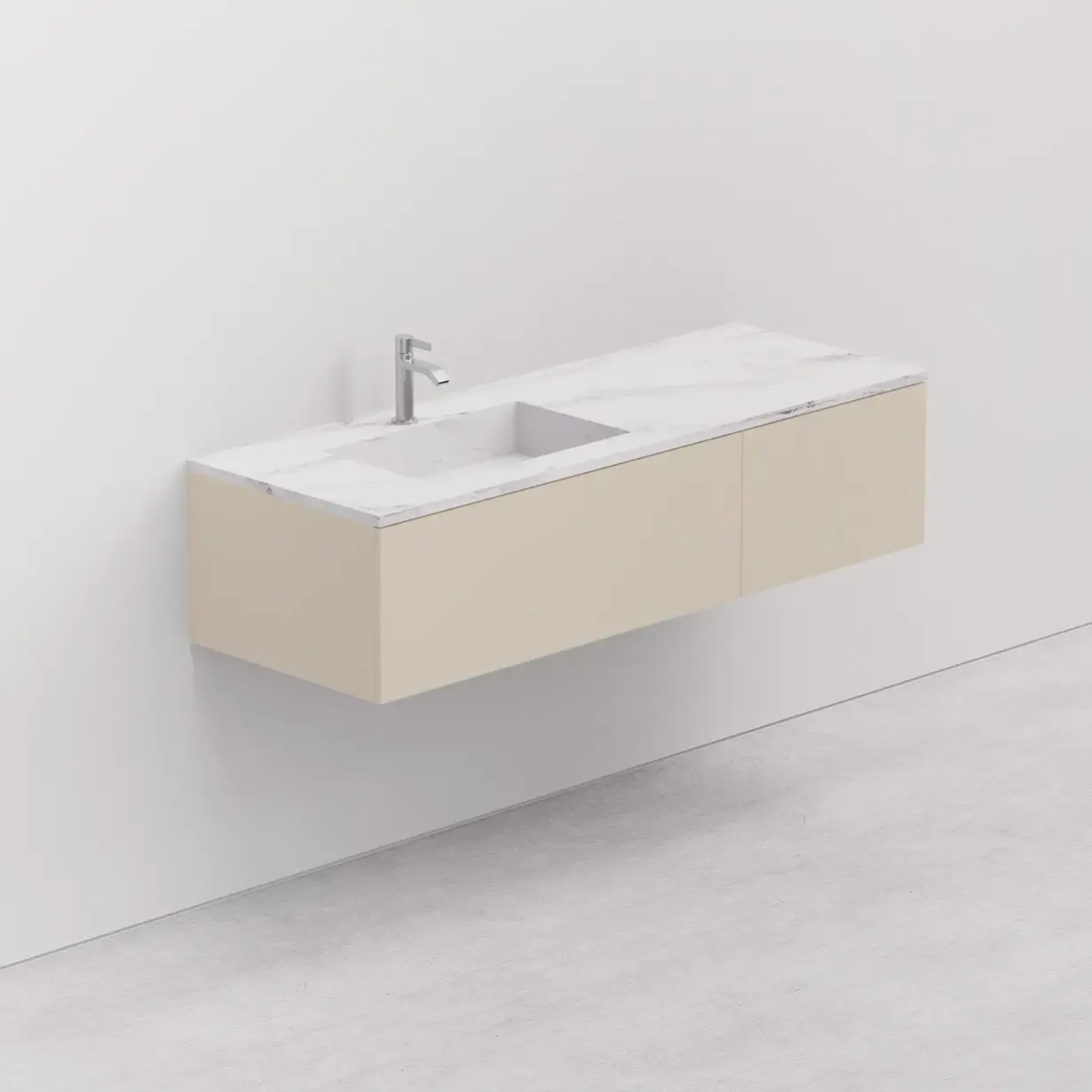 Vanity unit Custom Silestone 90+50 cm 1 drawer, Sand, top Calacatta Gold